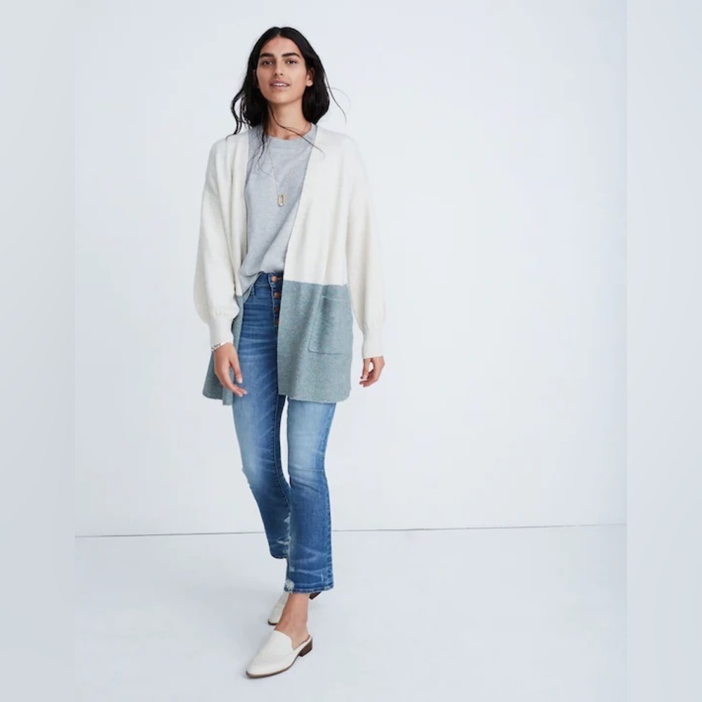 Madewell Edgewater Bubble-Sleeve Cardigan Sweater in Colorblock Women’s Size S